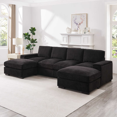 122"L Sectional Sofa Deep Seat Sofa Couch With Ottomans, Corduroy Sofa Sleeper For Living Room, Apartment, Office, Modern, Small Space, Easy Assembly(4-Seat & 2-Ottoman)