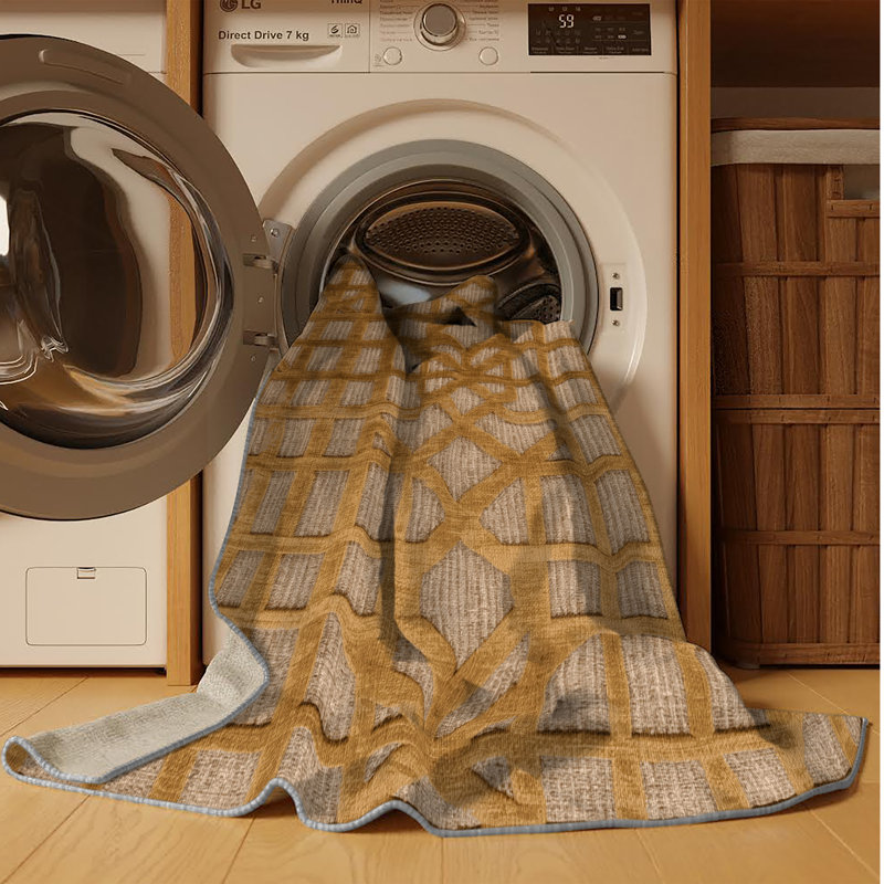 Tapis brun treillis lavable à la machine, Rond 3 pi