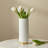 Talia 12" Ribbed Gloss White Ceramic Vase with Gold Trim Base-95418580