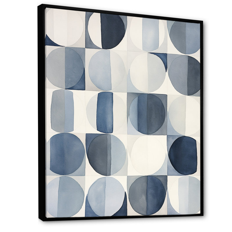 Universal Universal Grid circulaire aquarelle rétro bleu sur toile, H 32 po x l 24 po x P 1 po, Cadre flottant noir