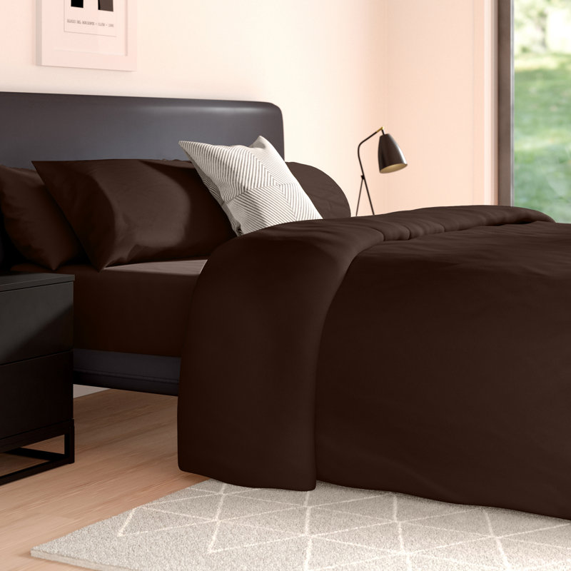 Cotton Blend Plain Dyed Duvet Cover Set with Pillowcases | Premium Polycotton Bedding for Comfort & Style, Chocolate