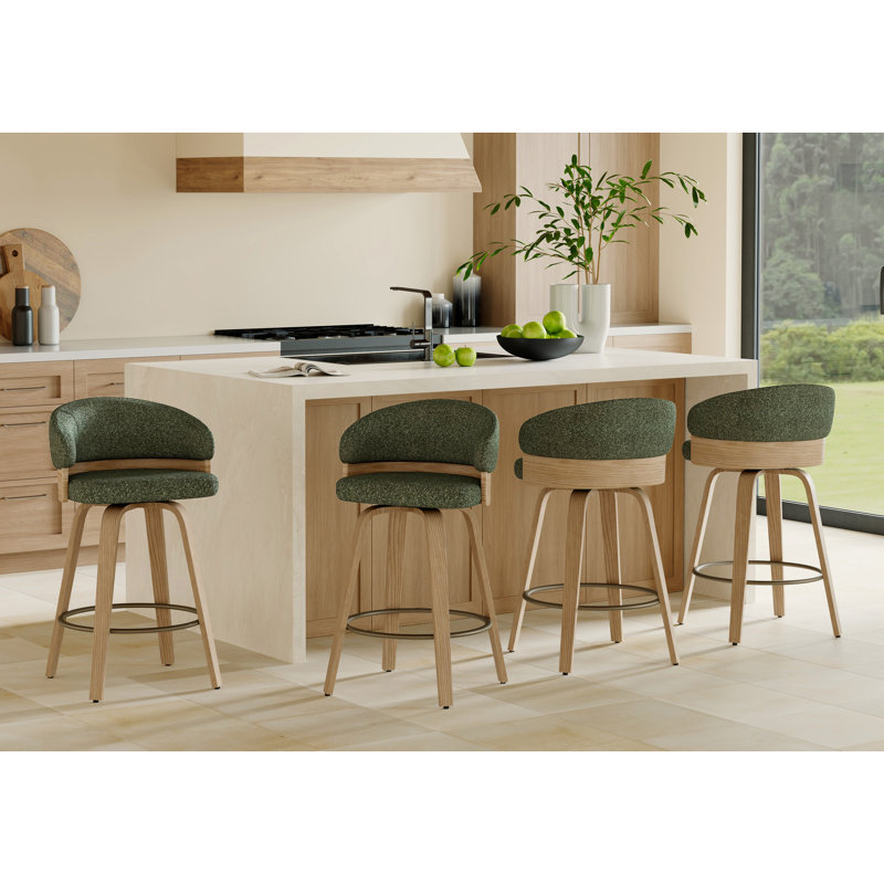Tabouret de comptoir pivotant 26 po avec structure en bois, Siège vert / structure en chêne, Counter Stool (26” Seat Height)