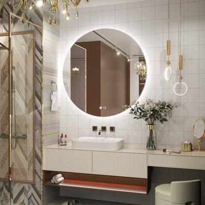 Adorna Round Frameless Backlit Mirror, LED Bathroom Vanity Mirror with 3 Color Temperature, Stepless Dimmable Brightness, Anti-fog Function, 50000h Lifetime, Shatterproof Film