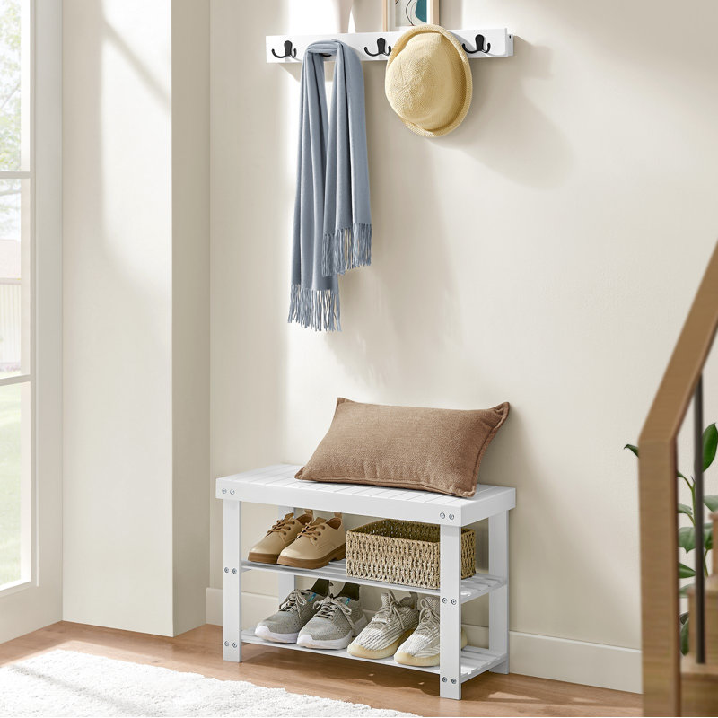 Coat Rack Shoe Bench Set, White