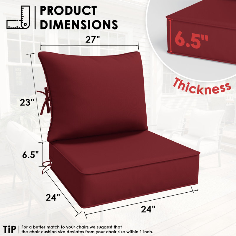 6.5″ Outdoor Replacement Cushion Set, Deep Seating Seat / Back Cushion Set, Burgundy