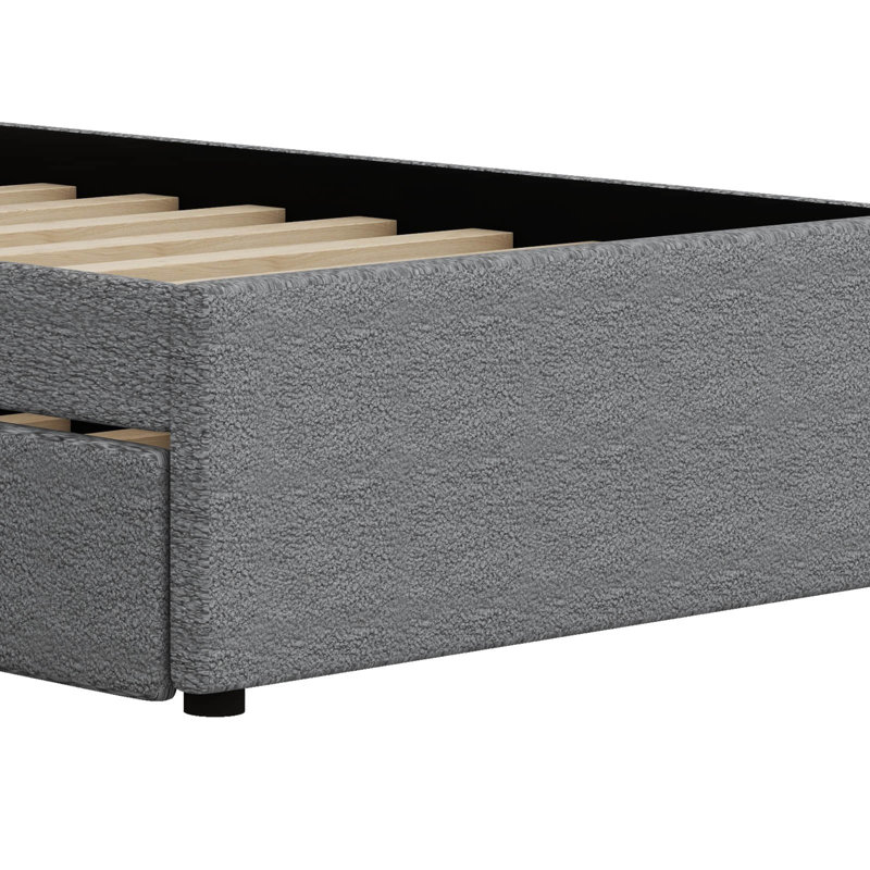 Lit plateforme tapissier simple Teddy, Gris