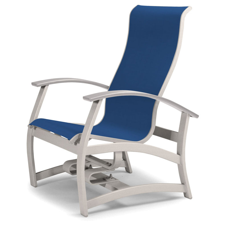 Askar Powder Coated Aluminum Outdoor Lounge Chair, Textured Snow, Cobalt 35D Sunbrella®, White P50