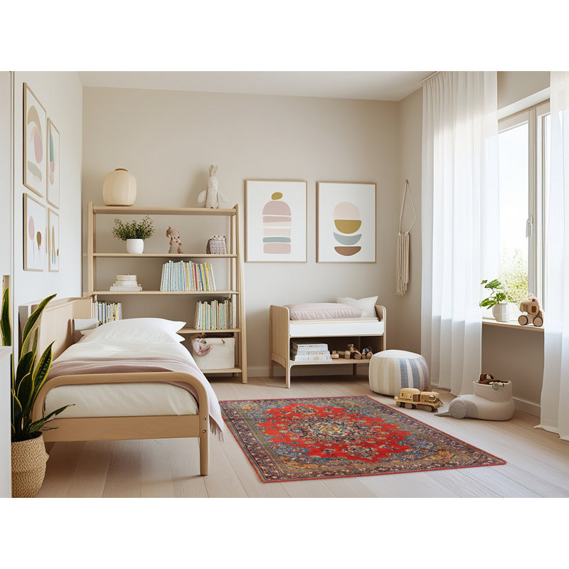 Tapis traditionnel bleu / rouge / mauve, Rectangle 4 pi x 6 pi