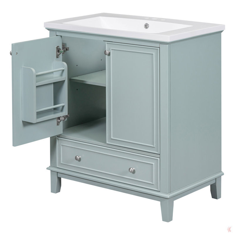 Ensemble de meuble-lavabo 30 po avec lavabo, armoire de salle de bain multifonctionnelle avec portes et tiroir, structure solide et panneau en MDF