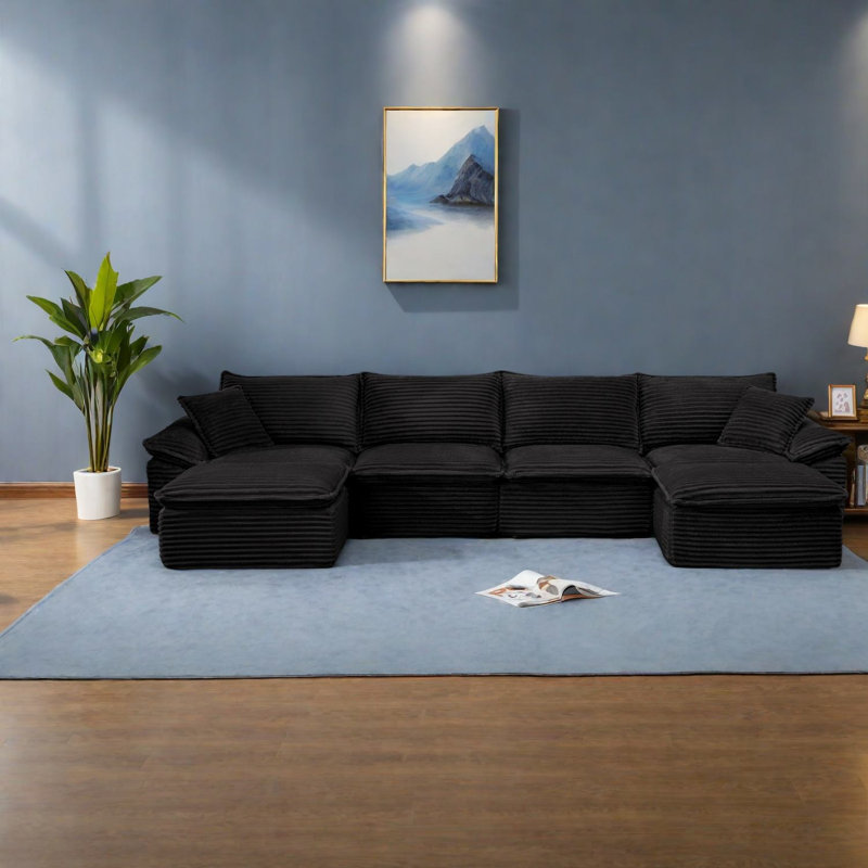 144 " Corduroy U-Shaped Sectional with Ottoman