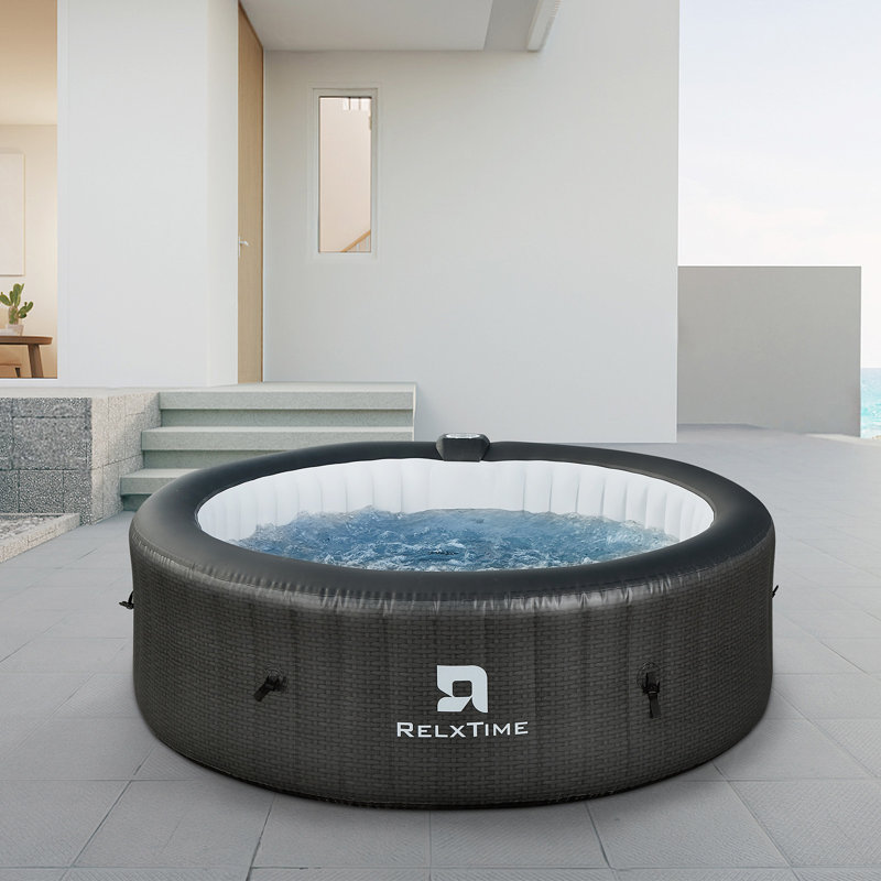Relxtime Inflatable Round Hot Tub, Portable Outdoor Spa, 4 To 6 Person Air Jet Heater Blowout Tub With 130 Bubble Jets And Built-in Heater Pump, Tub Cover, 2 Cartridges,black