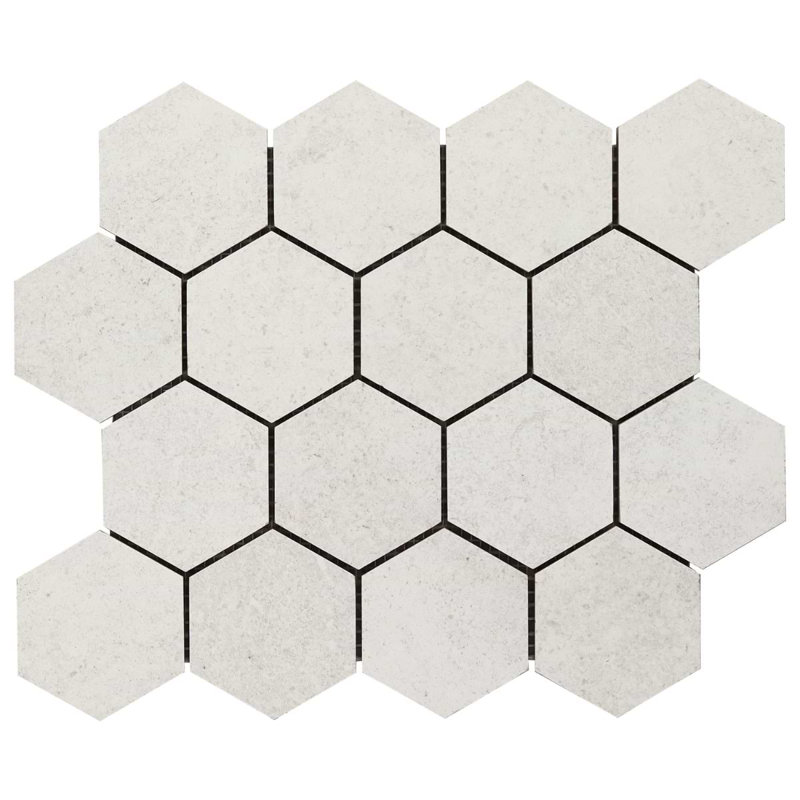 New Rock 3" Hexagon Matte Porcelain Mosiac Tile, Perla White
