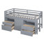 Lit mezzanine simple avec 4 tiroirs, sous l'armoire et les tablettes