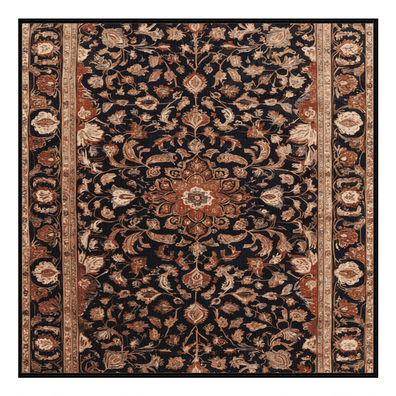 Machine Washable Persian Black Area Rug, Square 3'