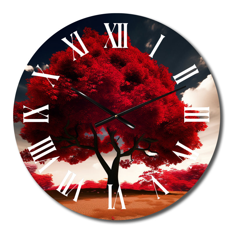 Horloge murale majestueuse, arbre rouge, photographie de nature II, Petit