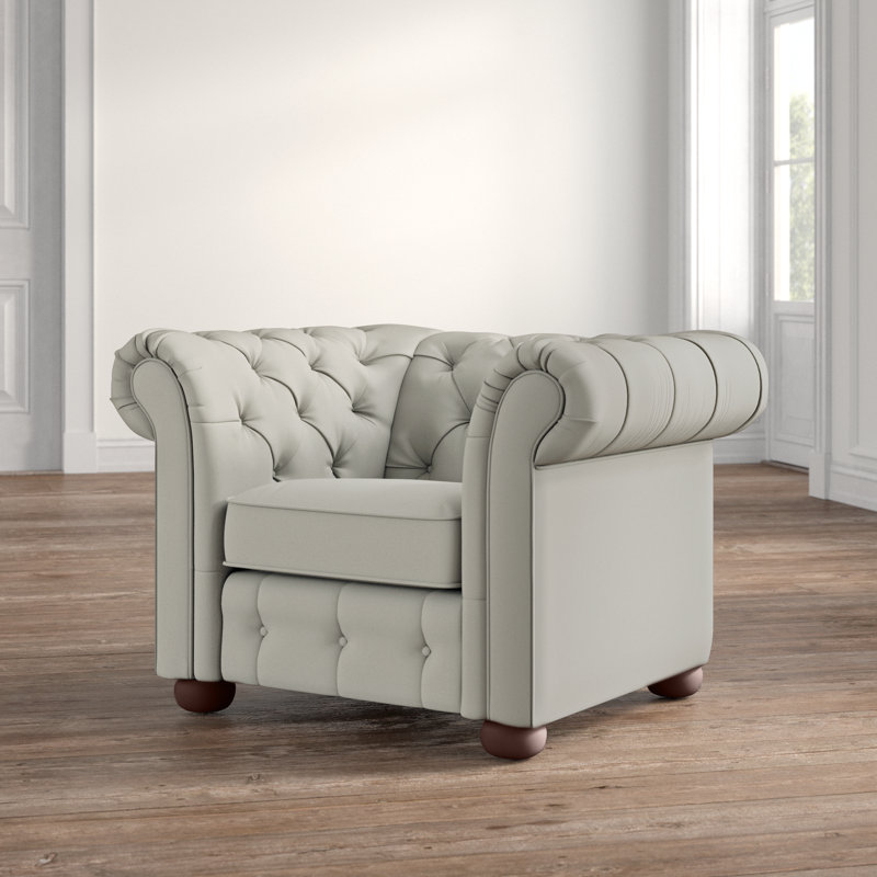 Fauteuil Chesterfield en velours touffeté de 45,8 po Huskins, Velours gris étain