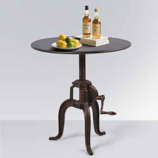 Antique Industrial Crank End Table Iron Top Cast Iron Base Design Metal Adjustable Height End Table