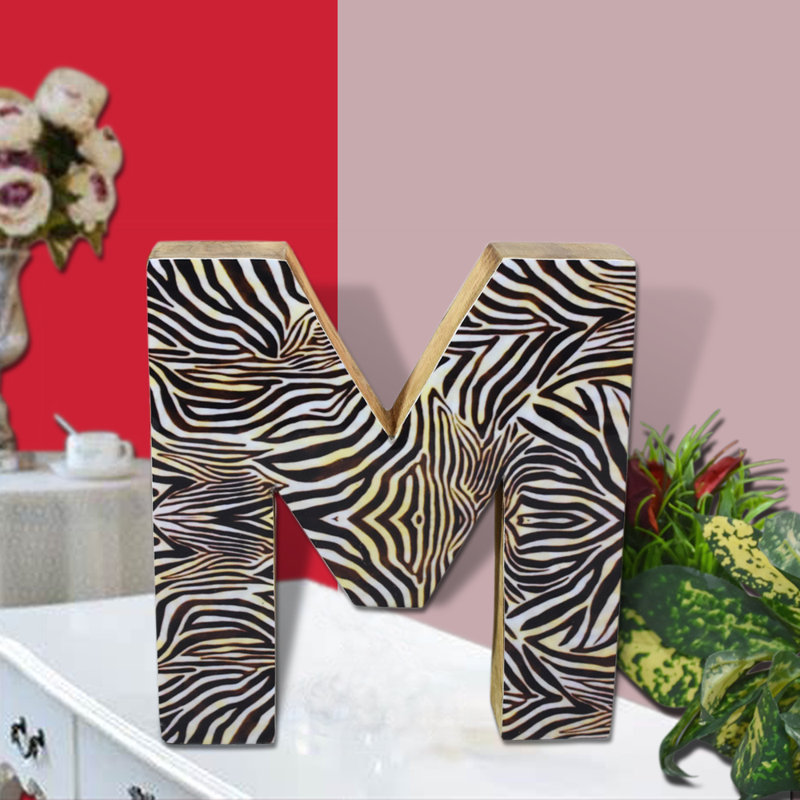 Text & Numbers Letter Block, M, Natural Zebra Stripe