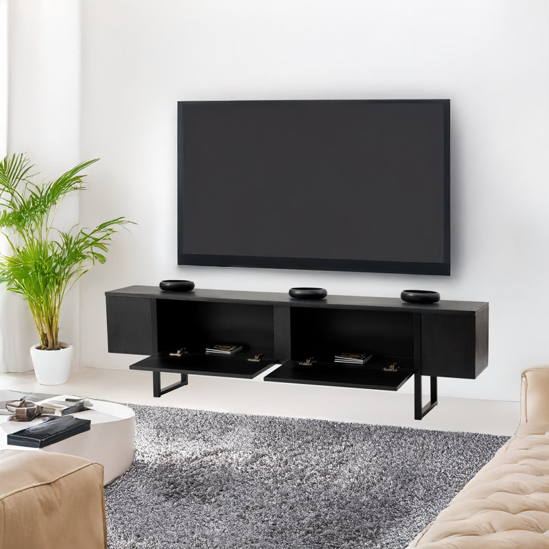 Modern Black TV Stand, 71.0 x 19.7 x 11.8 inches | 100% Melamine Coated Particle Board, Thickness: 0.7 inches | Sleek Solid Color Design, Perfect for Living Room & Entertainment Spaces, Durable and Stylish