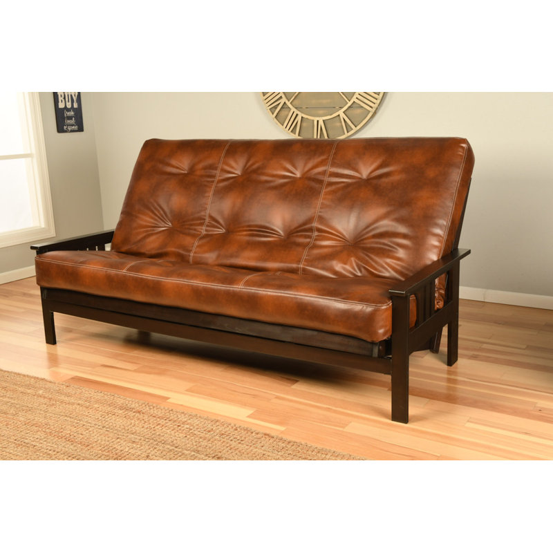 Stratford 86" Queen Futon and Mattress, Oregon Trail Saddle Faux Leather, Espresso
