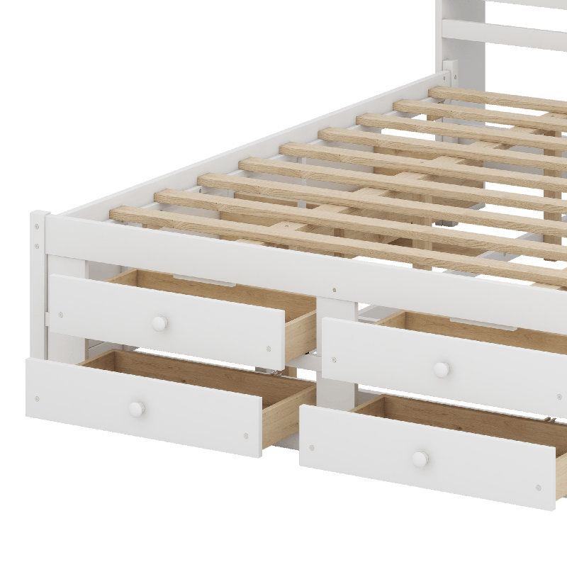 Lit plateforme avec tête de lit avec rangement, Blanc
