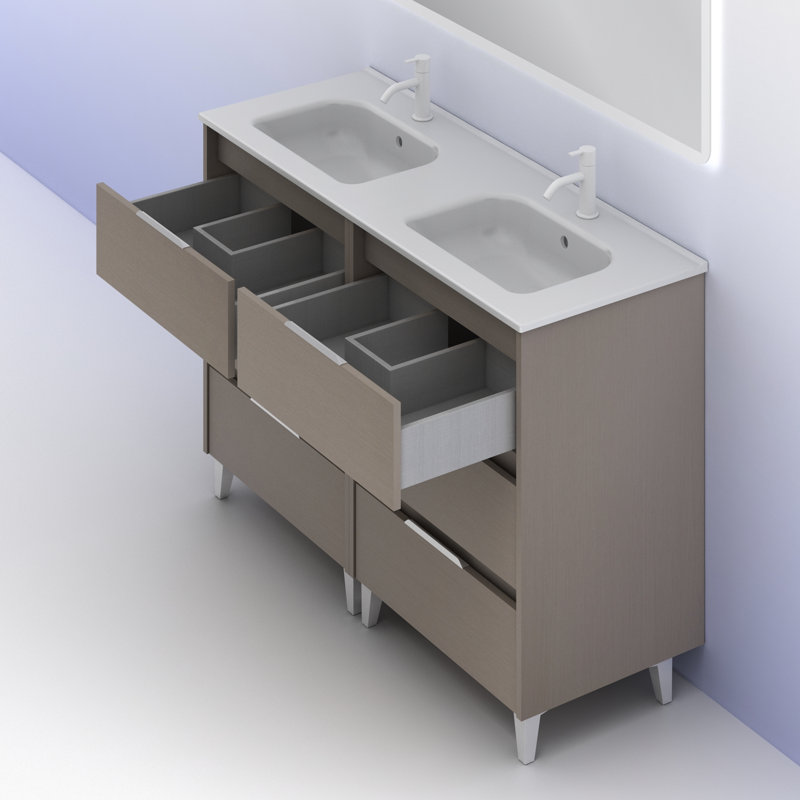 Suki 1200mm Free-standing Double Bathroom Vanity Unit, Sanded Walnut, Grey