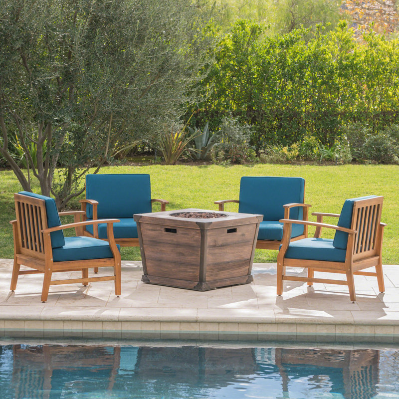 Benton Acacia 4 - Person Patio Conversation Set with Cushions, Blue