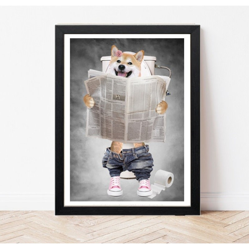 Shiba Inu On Toilet Print - Funny Dog Picture - Bathroom Wall Art