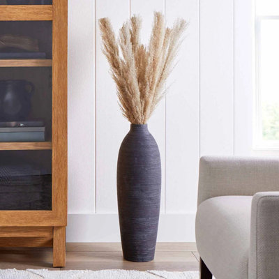 Vase de plancher en céramique noire H 24 po