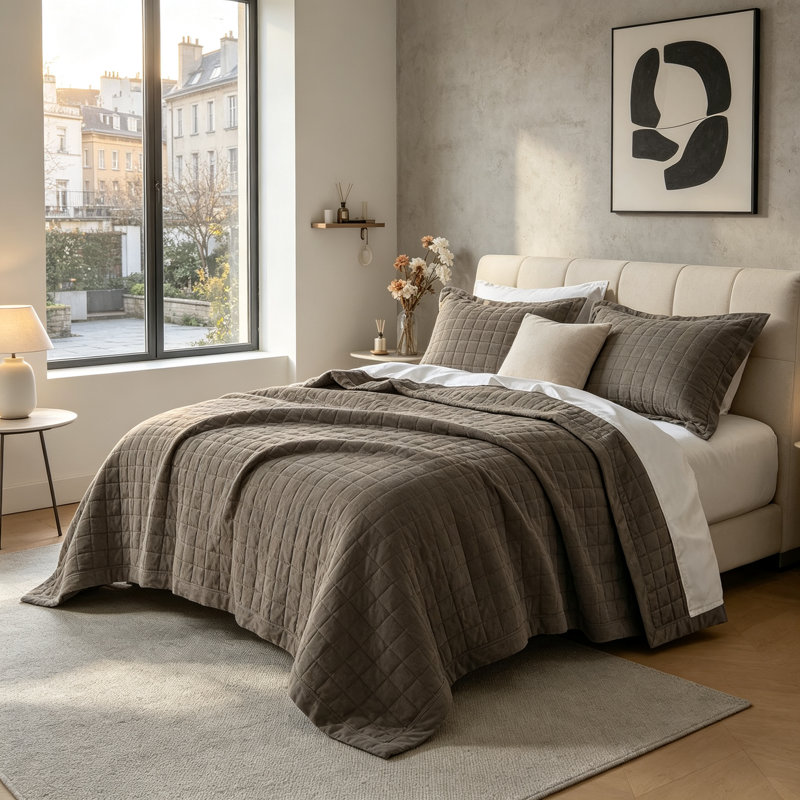 Polyester Quilt Set, Très grand lit, Brun