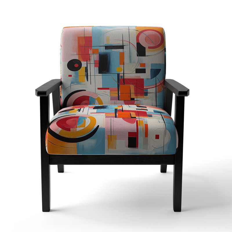Pop Art Geometric Harmony I - Upholstered Modern Arm Chair, Red Accent Chair