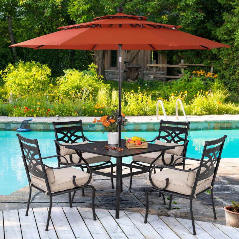 Leonard 4 - Person Patio Dining Set with Square Table , Cushions Included, Orange, Yes