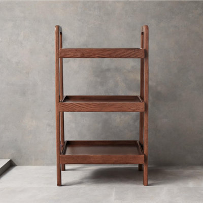 Solid wood 3-tier open storage shelf multi-room organizer entryway shoe rack brown finish 17.72L x 12.6W x 31.5H inches