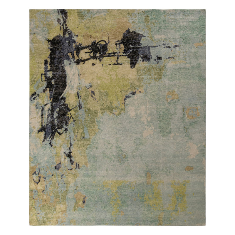 Distressed Homage Hand Knotted Wool Abstract Area Rug, Rectangle 5' x 7'
