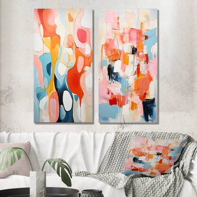 " Pink Beige Mid Century Atomic Abstraction " 2 - Pieces