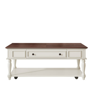 Coffee Table With A Drawer, A Bottom Shelf And Wheels by Ophelia & Co.