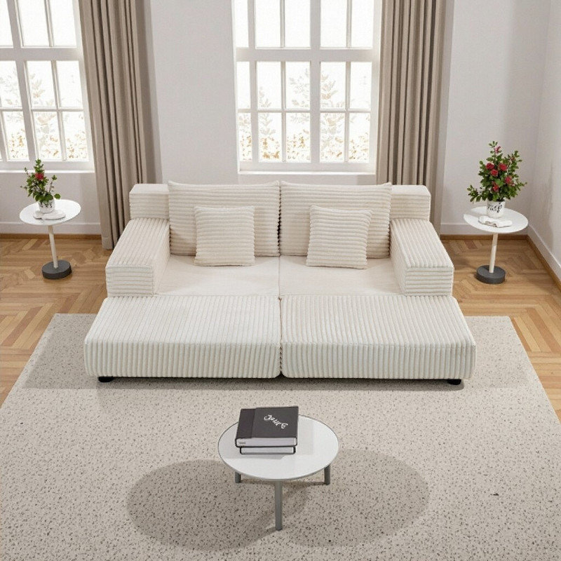 Canapé-lit surdimensionné multifonctionnel avec repose-pieds et siège profond sans assemblage requis, Beige