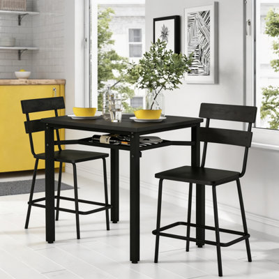 3-Piece Modern Style Dining Table Set, Space-saving Dinette Set For Kitchen, Dining Room, Small Space, Small Bar Table Set Of 3 With Particle Board Top, Metal Frame And Built-in Storage Rack