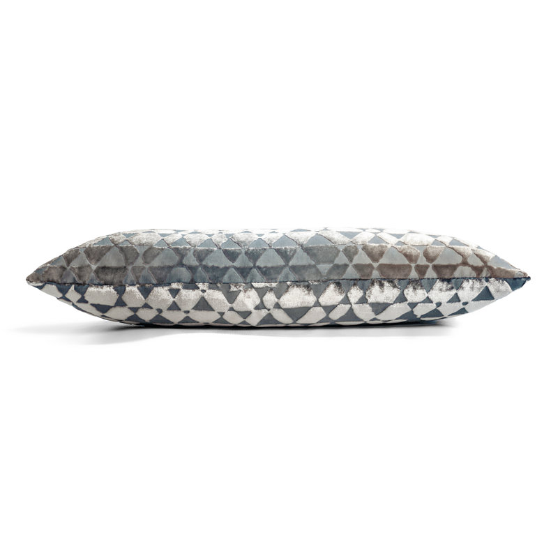 Triangles Rectangle Velvet Pillow Cover & Insert, Gunmetal, 7" x 15"