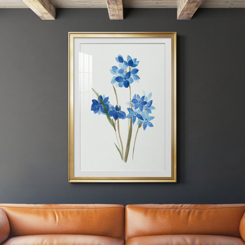 Blue Blossom Botanical I - Cadre photo, reproduction d'art sur papier, Or, H 30,5 po x l 42,5 po x P 1,5 po