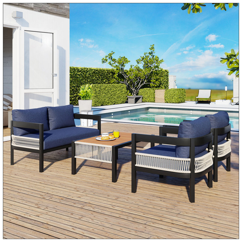 Ensemble de canapé d'extérieur en fer multi-personnes avec une table, décoration en rotin, imperméable, antirouille, adapté au jardin, à la pelouse