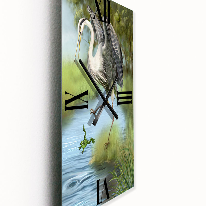 Grue chassant une grenouille dans l'eau - Horloge murale de ferme, Grand