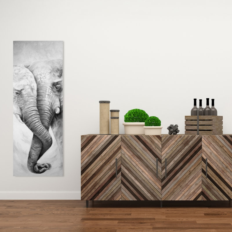 Ensemble d'éléphants sur toile grise - Élégant décor de salon