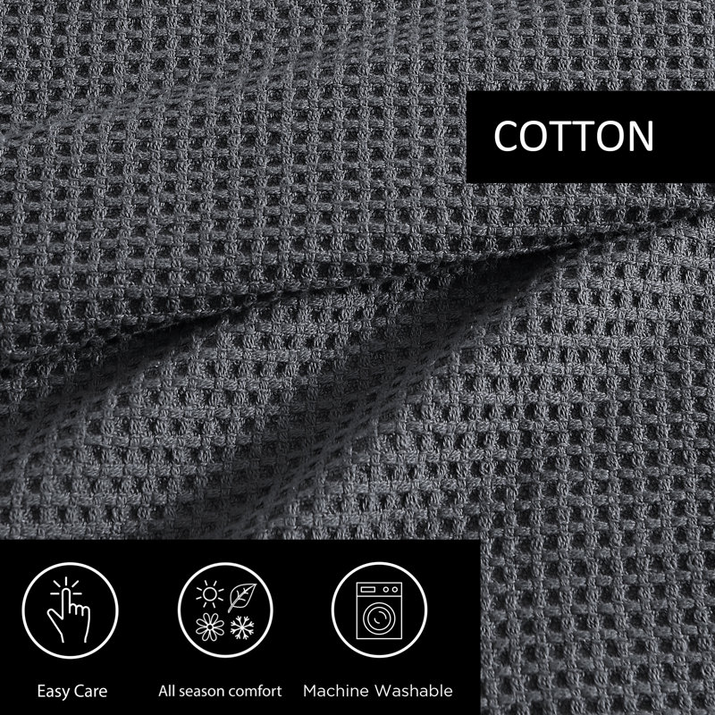 Waffleweave 100% Cotton Blanket, King, Charcoal