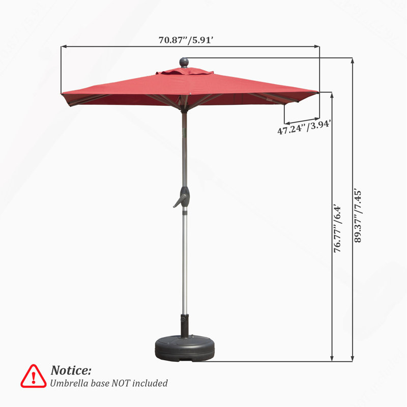 Parasol de patio rectangulaire avec fonction de levage à manivelle et d'inclinaison, rouge brique (base non incluse)