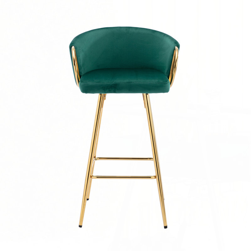 Tabourets Dardar, avec repose-pieds chromé et base / tabouret simple à pieds dorés, Vert