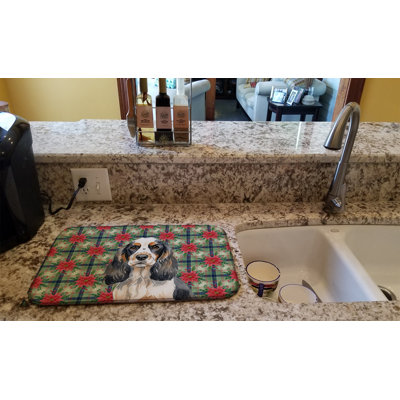 Parti Cocker Spaniel Christmas PoinsettIas Dish Drying Mat