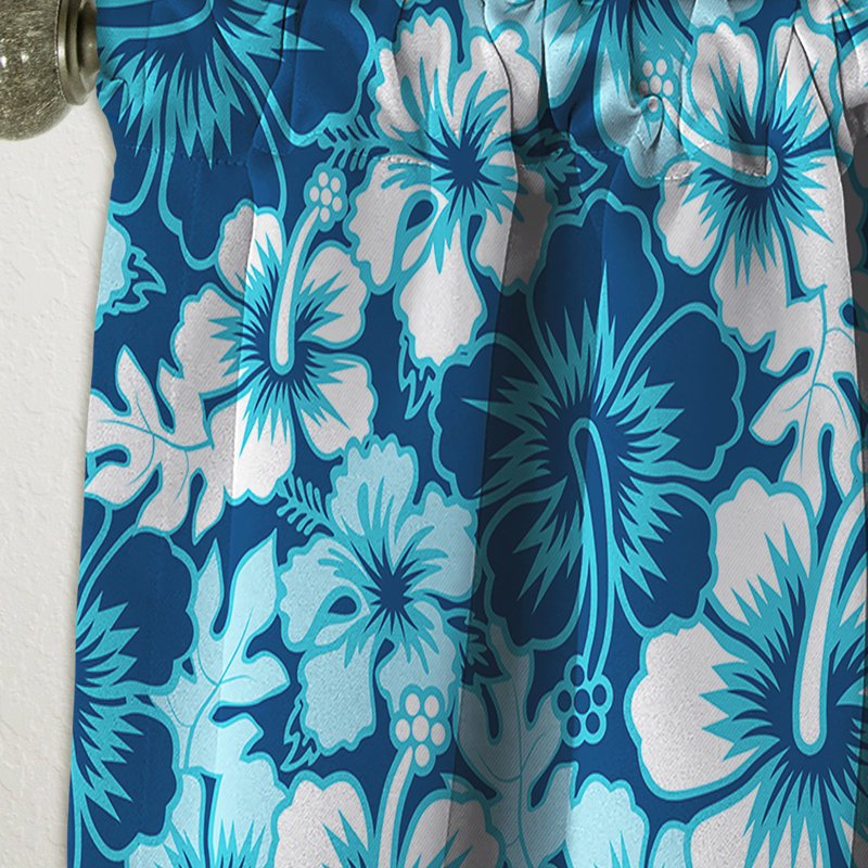 Rideau simple occultant à motif floral indigo Hawaii, L 52 po x L 63 po