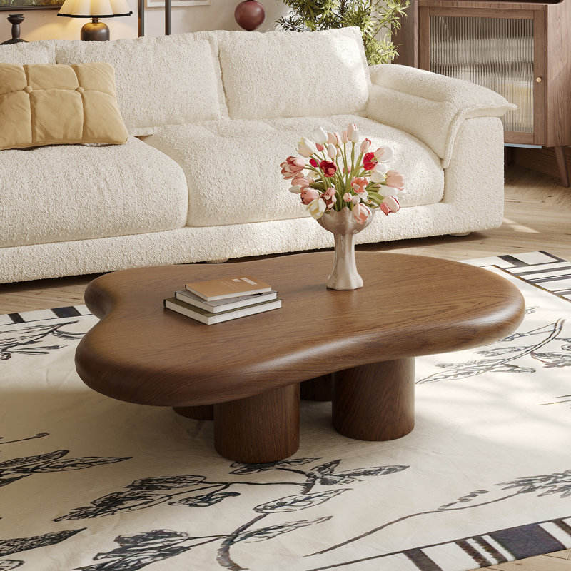 Mid-Fentury 48" Solid Wood Coffee Table for Livingroom,Cloud Design, Four Legs Free Form