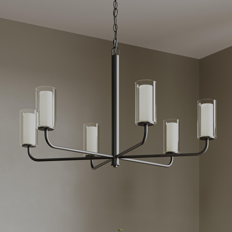 Mack Chandelier with Layered Glass Shades, Matte Black, 6